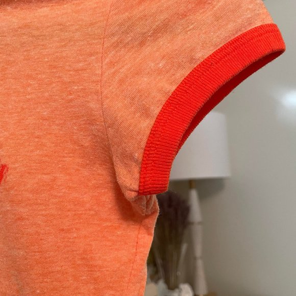 XS NEW ASPEN Cotton Blend Short Tee Shirt Fitted Distressed Style Orange - Picture 3 of 6